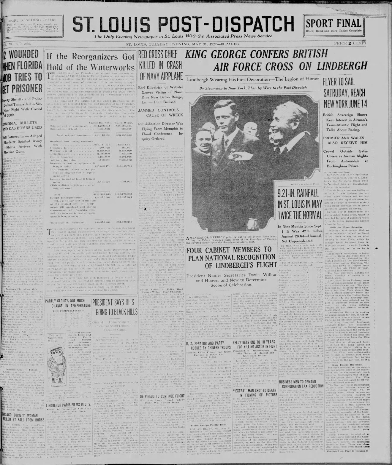 May 31, 1927 - King George Confers British Air Force Cross on Lindberg